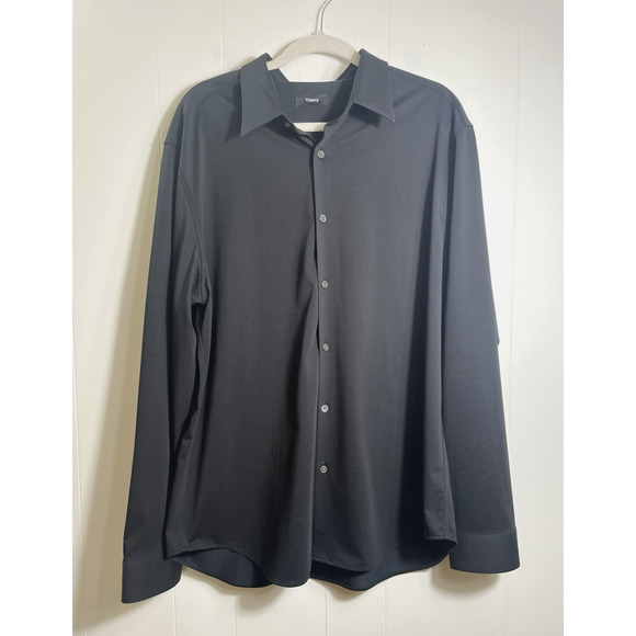 Theory Sylvain Shirt Structure Knit Button Up Black Minimalist Career Size XXL - Picture 1 of 11